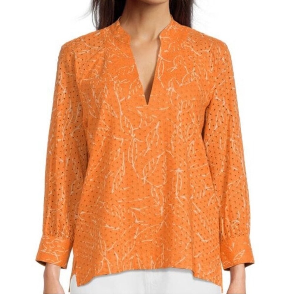 Joie Perci Cotton Eyelet Leaf Print Top Size XS